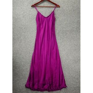 Y2K Coquette Slip Maxi Dress Women M 2 Magenta Purple Satin Fringe PHARAOH $304